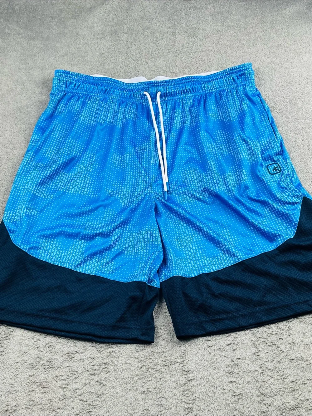 And1 Two-Tone Blue Athletic Shorts with White Drawstring